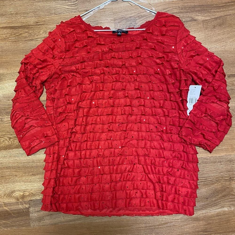 NWT Notations Red Ruffled top Size XL Perfect for the Holidays!